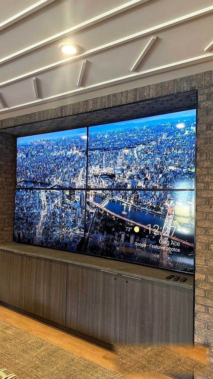 2x2 four-panel commercial video wall display installation Mount Clemens Michigan — commercial video wall audio video system installer Macomb County Michigan Security Systems