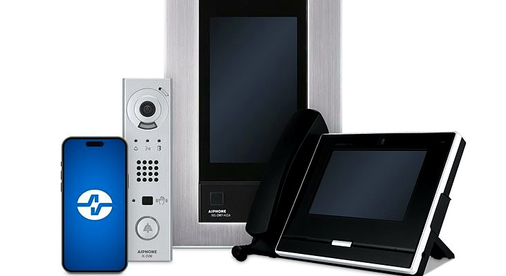 Aiphone IX and IXG Series IP video intercom system — door station, master station, and mobile app shown together; installed by Michigan Security Systems across Michigan, Ohio and Indiana