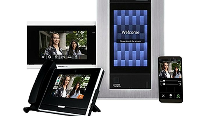 Aiphone IXG Series multi-tenant IP video intercom — entrance panel and tenant stations shown together; installed by Michigan Security Systems across Michigan, Ohio and Indiana