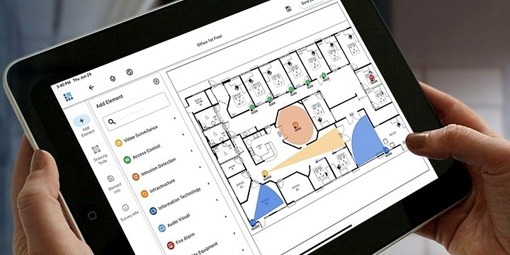 Commercial security system design and site survey on a tablet — Michigan Security Systems custom-designs every Digital Watchdog system before installation