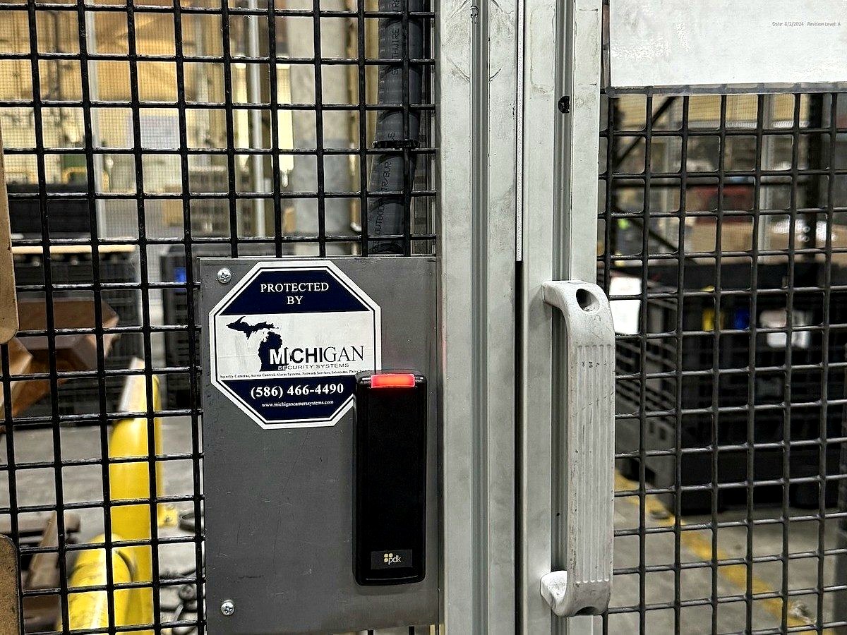 HID card reader access control on industrial gate at Michigan manufacturing