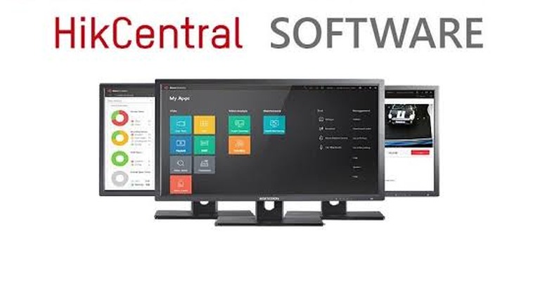 Hikvision HikCentral Pro and Hik-Connect unified video management software on triple monitors. Michigan Security Systems, authorized Hikvision dealer and installer across Michigan, Ohio and Indiana