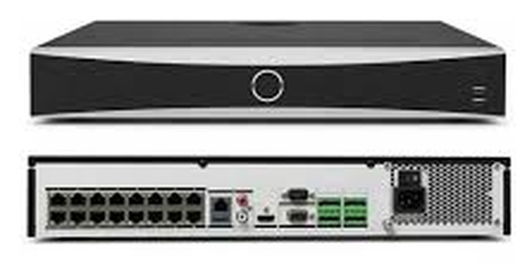 Hikvision NVR 5.0 network video recorder with AcuSeek AI search - front and rear PoE views. Michigan Security Systems, authorized Hikvision dealer and installer across Michigan, Ohio and Indiana