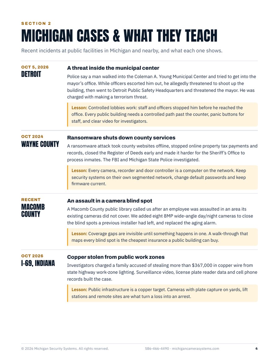 Michigan incidents page of the 2026 Michigan Government & Public Safety Security Report