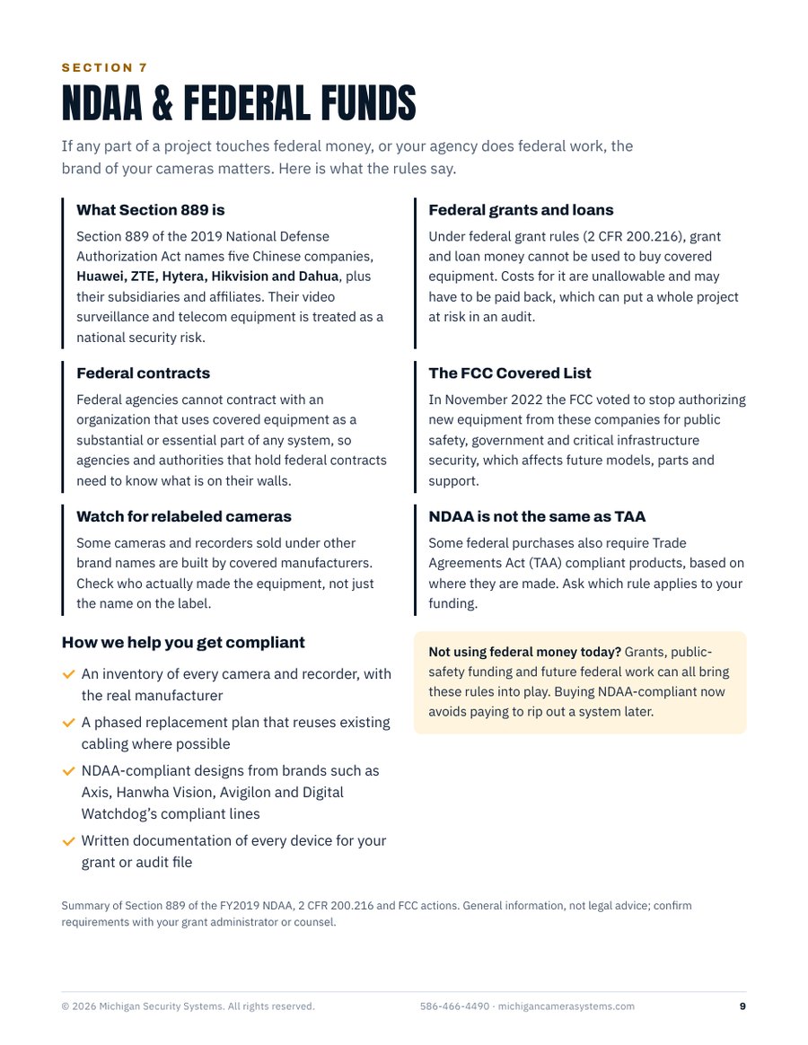 NDAA and federal funds page of the 2026 Michigan Government & Public Safety Security Report