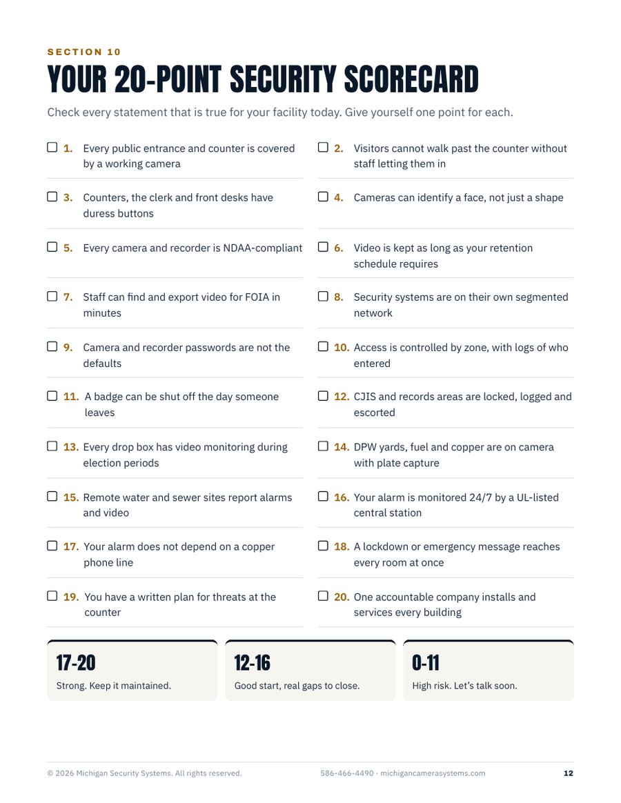 Security scorecard page of the 2026 Michigan Government & Public Safety Security Report