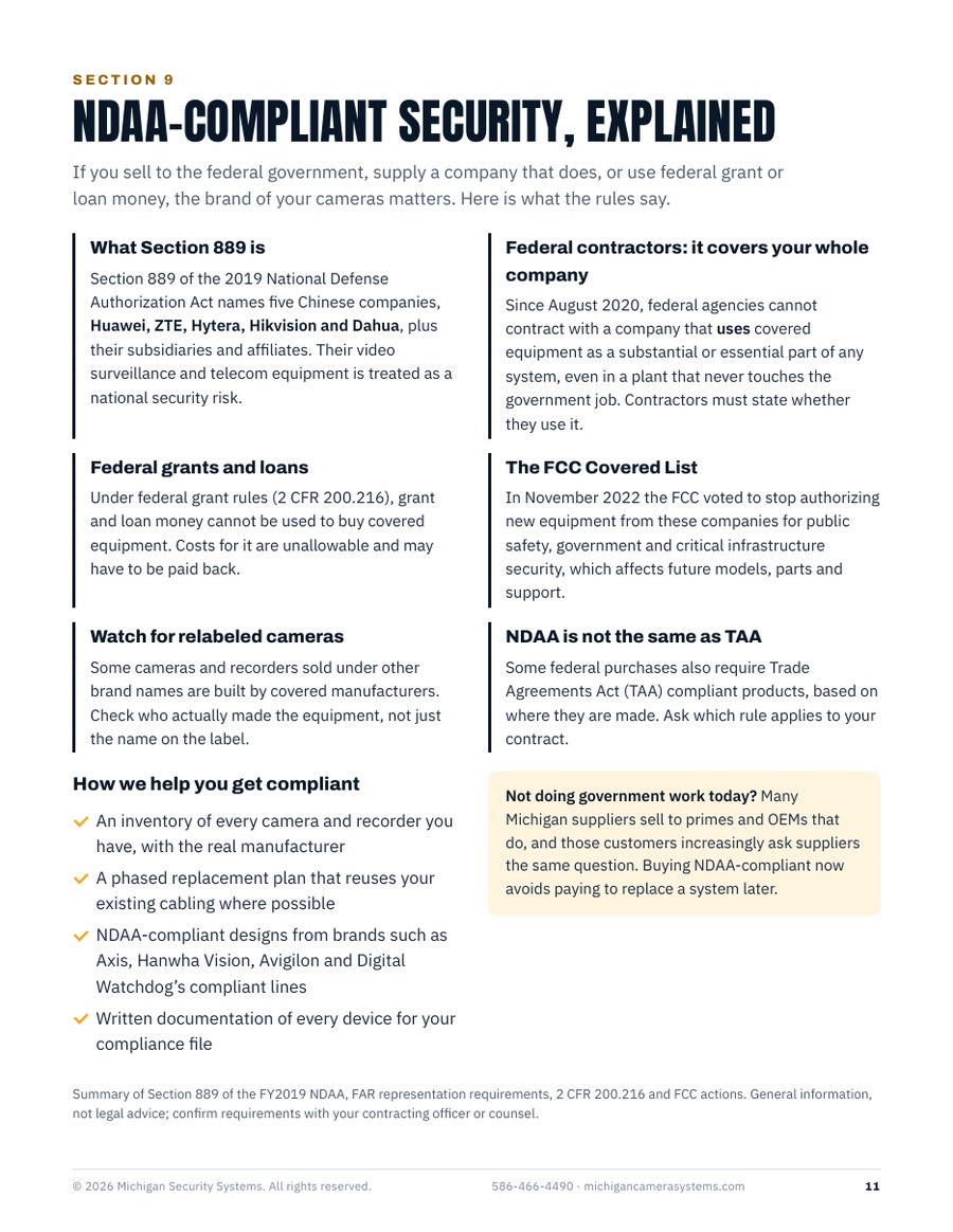 NDAA compliance page of the 2026 Michigan Manufacturing Security Report