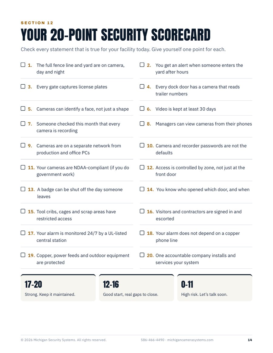Security scorecard page of the 2026 Michigan Manufacturing Security Report