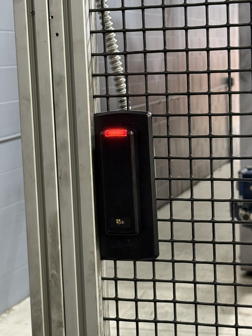 PDK access control reader mounted on a self-storage facility gate — Self-Storage commercial security by Michigan Security Systems