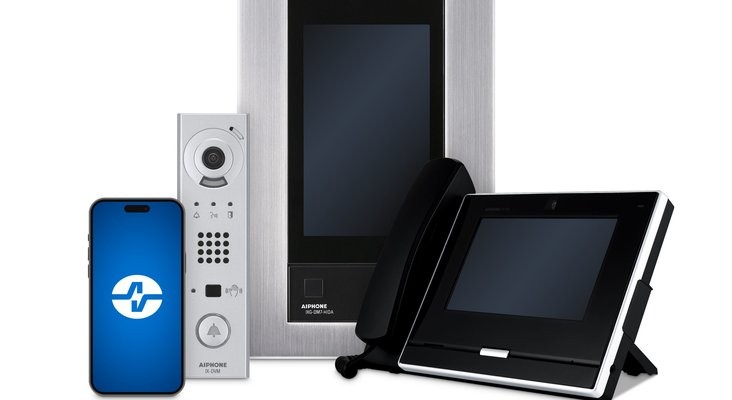Aiphone IX and IXG Series IP video intercom system — door station, master station, and mobile app shown together; installed by Michigan Security Systems across Michigan, Ohio and Indiana