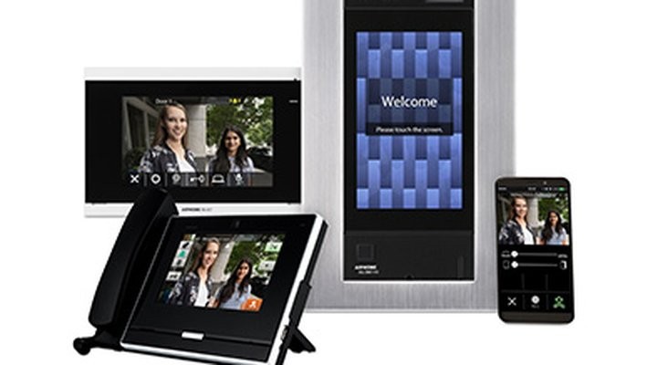 Aiphone IXG Series multi-tenant IP video intercom — entrance panel and tenant stations shown together; installed by Michigan Security Systems across Michigan, Ohio and Indiana