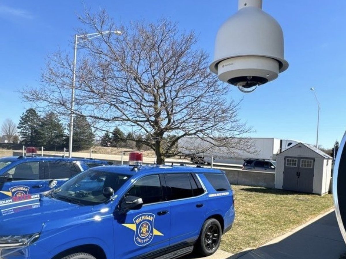 PTZ security camera installation at Michigan State Police post — outdoor dome PTZ commercial camera installer Wayne County Michigan — Michigan Security Systems