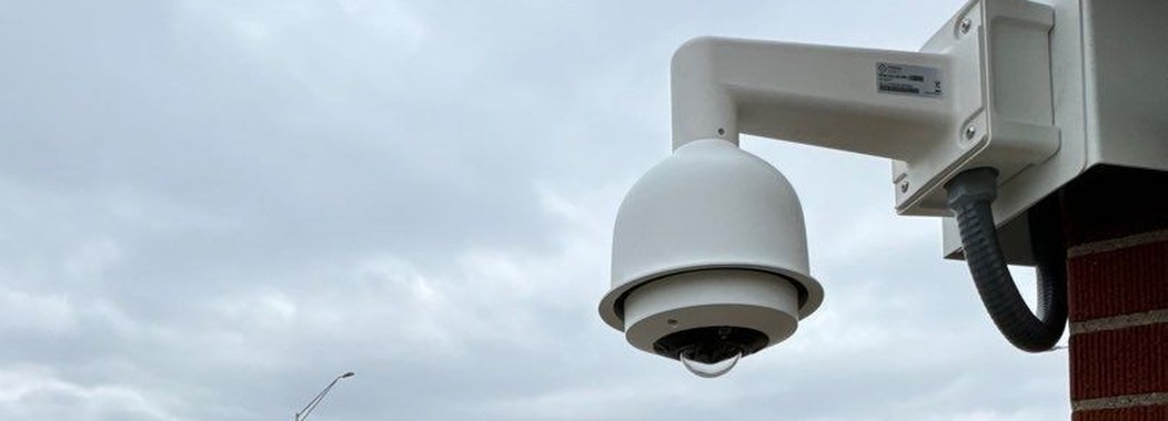 Turret dome camera on brick wall at City of New Baltimore City Hall — Michigan Security Systems