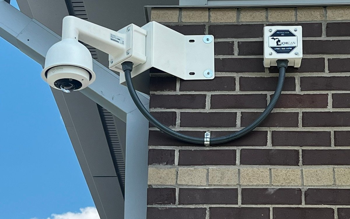 Rhombus cloud dome camera installed on a Michigan commercial building by Michigan Security Systems