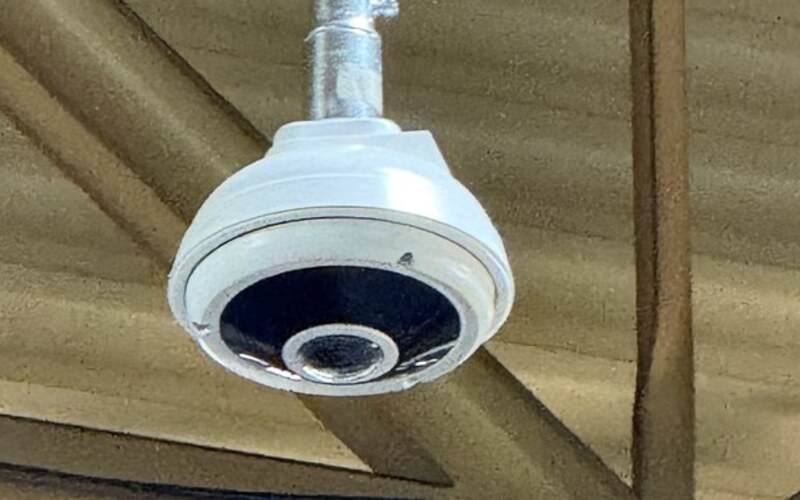 AI-capable fisheye security camera installed at a Michigan commercial facility by Michigan Security Systems