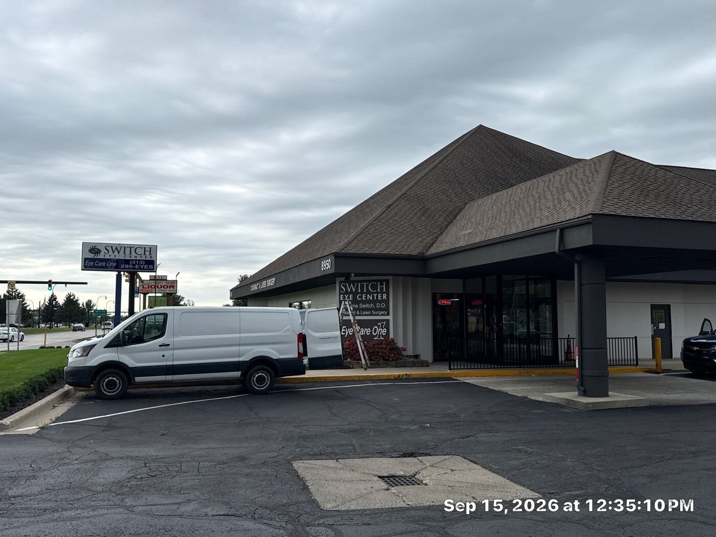 Exterior of Switch Eye Center, Dr. Jerome Switch D.O., 8950 South Telegraph Road, Taylor, Michigan — commercial security camera installer