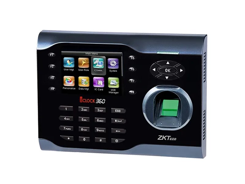 Employee clocking in with a ZKTeco biometric time and attendance terminal - installation by Michigan Security Systems, authorized ZKTeco dealer serving Michigan, Ohio and Indiana